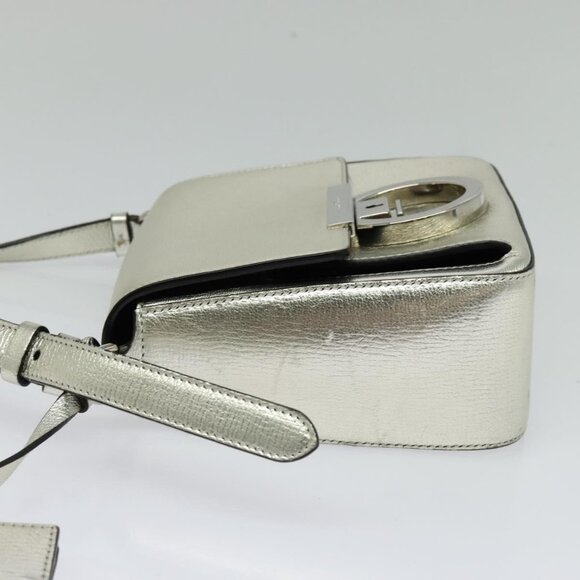 Salvatore Ferragamo Gancini Bag Leather Champagne Gold Silver Auth - Picture 4 of 16